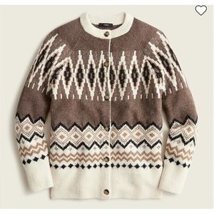 J Crew | NWT M Medium Fair Isle BE043 Brown Grey Cardigan Sweater
